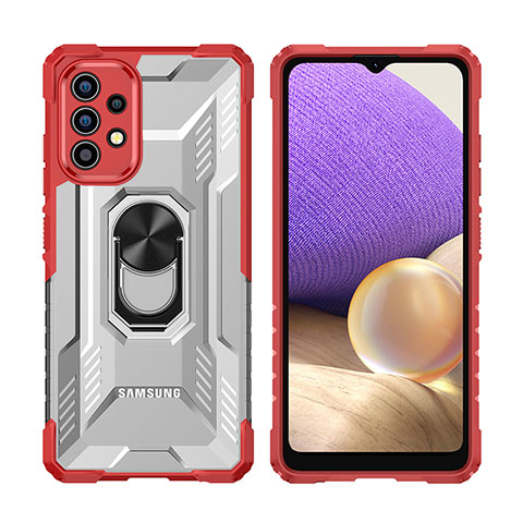 Coque Contour Silicone et Plastique Housse Etui Mat avec Magnetique Support Bague Anneau J02S pour Samsung Galaxy A32 5G Rouge