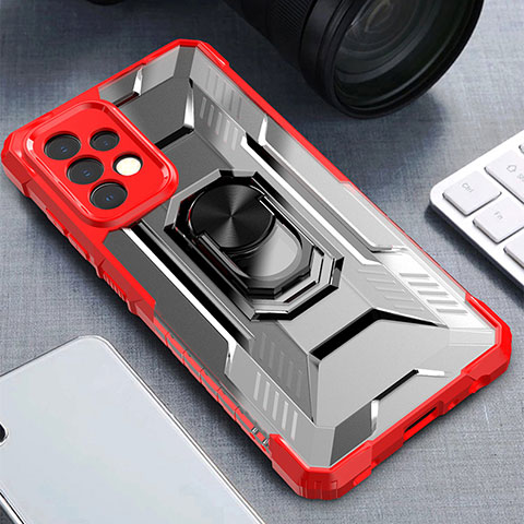 Coque Contour Silicone et Plastique Housse Etui Mat avec Magnetique Support Bague Anneau J02S pour Samsung Galaxy A52s 5G Rouge