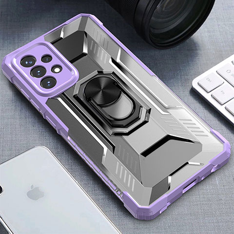 Coque Contour Silicone et Plastique Housse Etui Mat avec Magnetique Support Bague Anneau J02S pour Samsung Galaxy A72 4G Violet