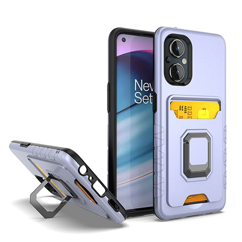 Coque Contour Silicone et Plastique Housse Etui Mat avec Magnetique Support Bague Anneau J03S pour Oppo Reno8 Lite 5G Violet Clair