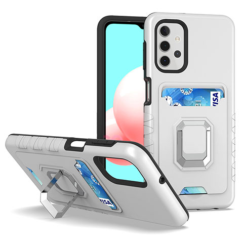 Coque Contour Silicone et Plastique Housse Etui Mat avec Magnetique Support Bague Anneau J03S pour Samsung Galaxy A32 4G Argent