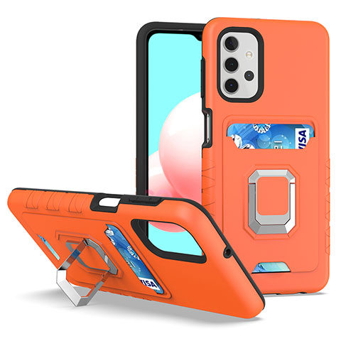 Coque Contour Silicone et Plastique Housse Etui Mat avec Magnetique Support Bague Anneau J03S pour Samsung Galaxy A32 5G Orange