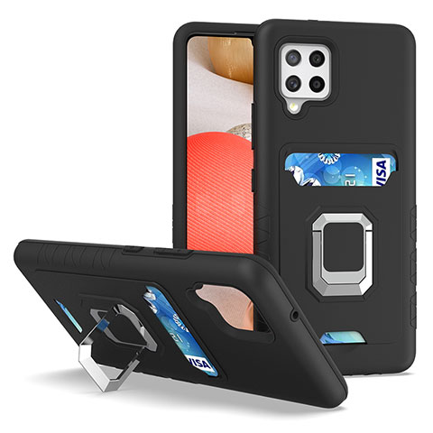 Coque Contour Silicone et Plastique Housse Etui Mat avec Magnetique Support Bague Anneau J03S pour Samsung Galaxy A42 5G Noir