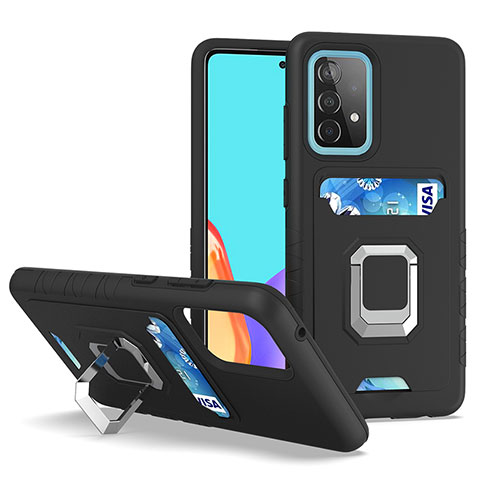 Coque Contour Silicone et Plastique Housse Etui Mat avec Magnetique Support Bague Anneau J03S pour Samsung Galaxy A52 4G Noir