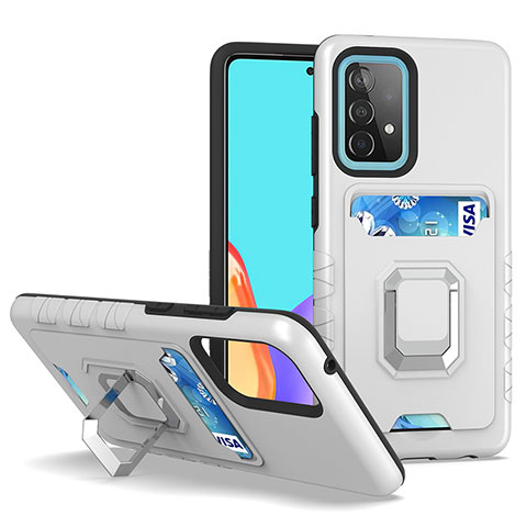 Coque Contour Silicone et Plastique Housse Etui Mat avec Magnetique Support Bague Anneau J03S pour Samsung Galaxy A52 5G Argent