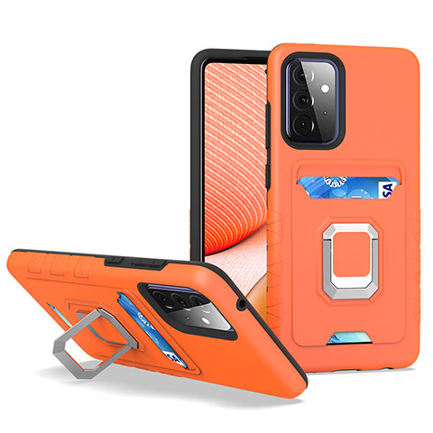 Coque Contour Silicone et Plastique Housse Etui Mat avec Magnetique Support Bague Anneau J03S pour Samsung Galaxy A72 4G Orange