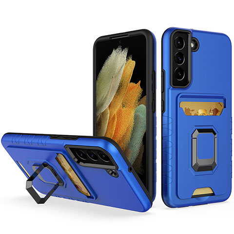 Coque Contour Silicone et Plastique Housse Etui Mat avec Magnetique Support Bague Anneau J03S pour Samsung Galaxy S23 Plus 5G Bleu