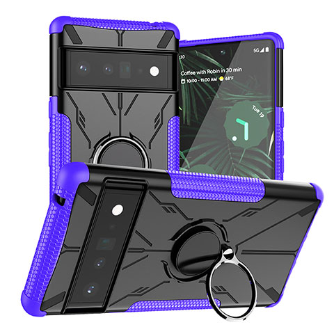 Coque Contour Silicone et Plastique Housse Etui Mat avec Magnetique Support Bague Anneau JX1 pour Google Pixel 6 Pro 5G Violet