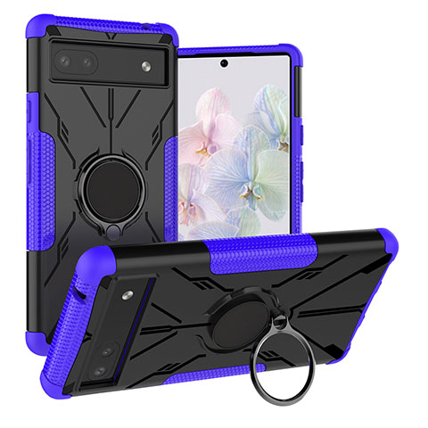 Coque Contour Silicone et Plastique Housse Etui Mat avec Magnetique Support Bague Anneau JX1 pour Google Pixel 6a 5G Violet