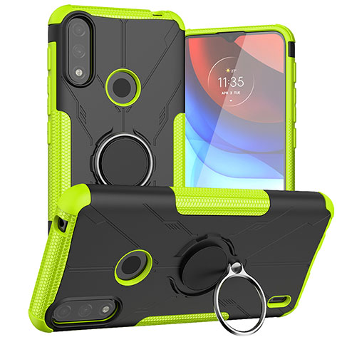 Coque Contour Silicone et Plastique Housse Etui Mat avec Magnetique Support Bague Anneau JX1 pour Motorola Moto E7 Power Vert