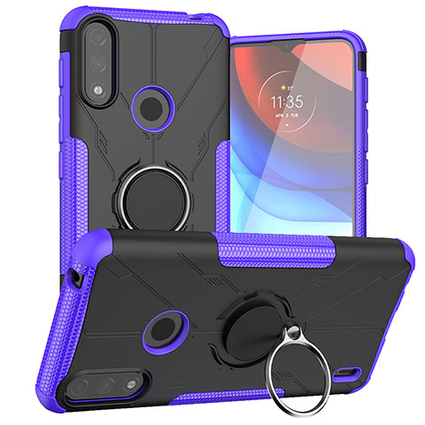 Coque Contour Silicone et Plastique Housse Etui Mat avec Magnetique Support Bague Anneau JX1 pour Motorola Moto E7 Power Violet