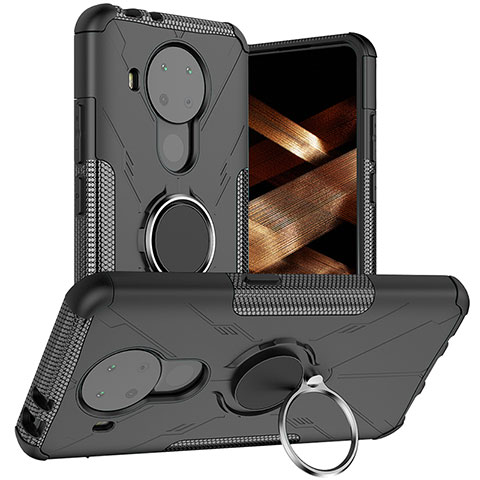 Coque Contour Silicone et Plastique Housse Etui Mat avec Magnetique Support Bague Anneau JX1 pour Nokia 5.4 Noir