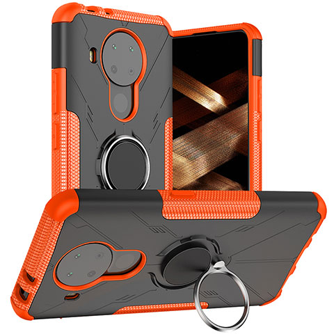 Coque Contour Silicone et Plastique Housse Etui Mat avec Magnetique Support Bague Anneau JX1 pour Nokia 5.4 Orange