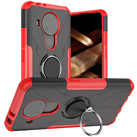 Coque Contour Silicone et Plastique Housse Etui Mat avec Magnetique Support Bague Anneau JX1 pour Nokia 5.4 Rouge