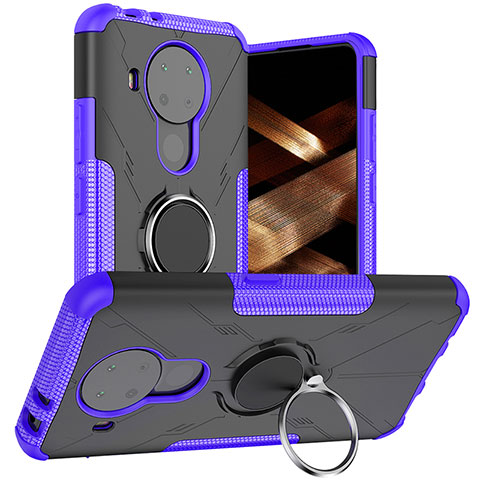 Coque Contour Silicone et Plastique Housse Etui Mat avec Magnetique Support Bague Anneau JX1 pour Nokia 5.4 Violet