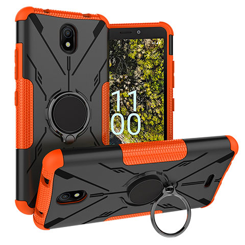 Coque Contour Silicone et Plastique Housse Etui Mat avec Magnetique Support Bague Anneau JX1 pour Nokia C100 Orange