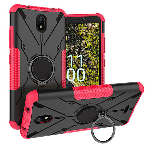 Coque Contour Silicone et Plastique Housse Etui Mat avec Magnetique Support Bague Anneau JX1 pour Nokia C100 Rose Rouge