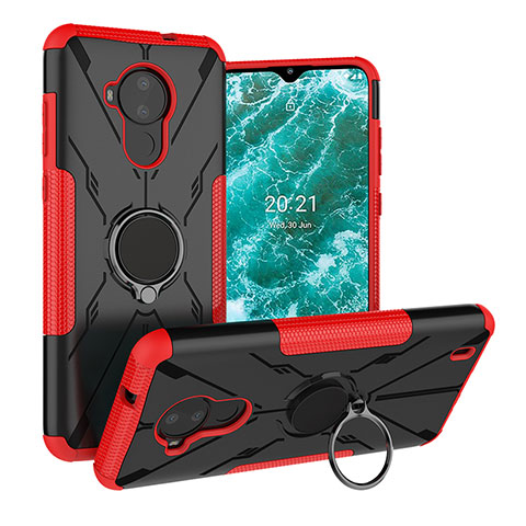 Coque Contour Silicone et Plastique Housse Etui Mat avec Magnetique Support Bague Anneau JX1 pour Nokia C30 Rouge