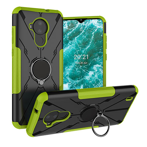 Coque Contour Silicone et Plastique Housse Etui Mat avec Magnetique Support Bague Anneau JX1 pour Nokia C30 Vert