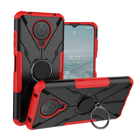 Coque Contour Silicone et Plastique Housse Etui Mat avec Magnetique Support Bague Anneau JX1 pour Nokia G20 Rouge