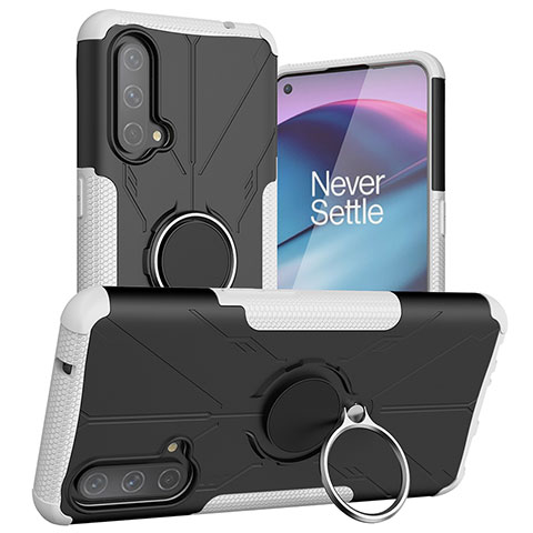 Coque Contour Silicone et Plastique Housse Etui Mat avec Magnetique Support Bague Anneau JX1 pour OnePlus Nord CE 5G Argent