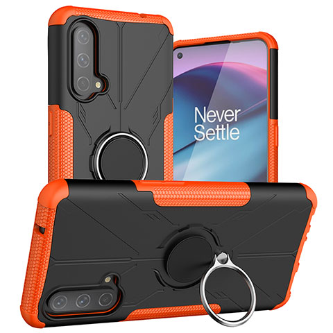 Coque Contour Silicone et Plastique Housse Etui Mat avec Magnetique Support Bague Anneau JX1 pour OnePlus Nord CE 5G Orange