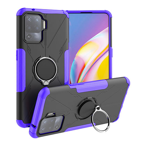 Coque Contour Silicone et Plastique Housse Etui Mat avec Magnetique Support Bague Anneau JX1 pour Oppo A94 4G Violet