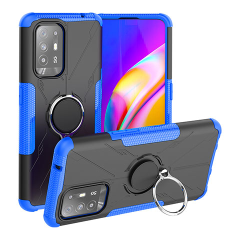 Coque Contour Silicone et Plastique Housse Etui Mat avec Magnetique Support Bague Anneau JX1 pour Oppo A95 5G Bleu