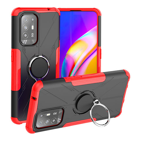 Coque Contour Silicone et Plastique Housse Etui Mat avec Magnetique Support Bague Anneau JX1 pour Oppo F19 Pro+ Plus 5G Rouge