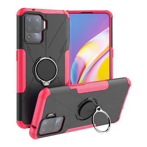 Coque Contour Silicone et Plastique Housse Etui Mat avec Magnetique Support Bague Anneau JX1 pour Oppo Reno5 Lite Rose Rouge