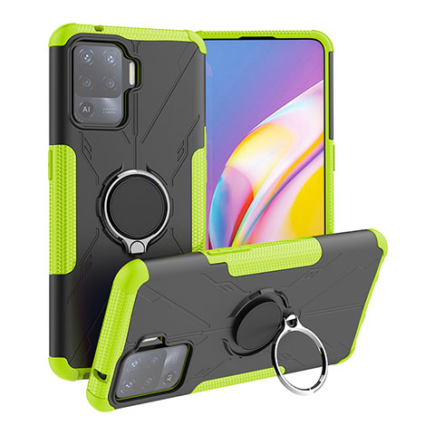 Coque Contour Silicone et Plastique Housse Etui Mat avec Magnetique Support Bague Anneau JX1 pour Oppo Reno5 Lite Vert