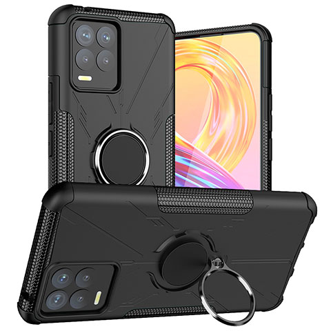 Coque Contour Silicone et Plastique Housse Etui Mat avec Magnetique Support Bague Anneau JX1 pour Realme 8 4G Noir