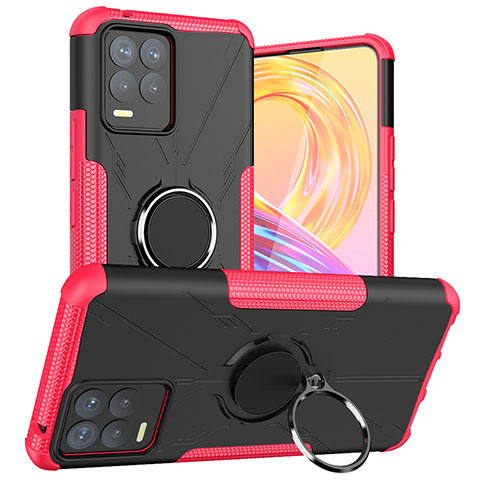 Coque Contour Silicone et Plastique Housse Etui Mat avec Magnetique Support Bague Anneau JX1 pour Realme 8 4G Rose Rouge