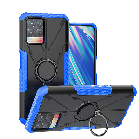 Coque Contour Silicone et Plastique Housse Etui Mat avec Magnetique Support Bague Anneau JX1 pour Realme 8i Bleu