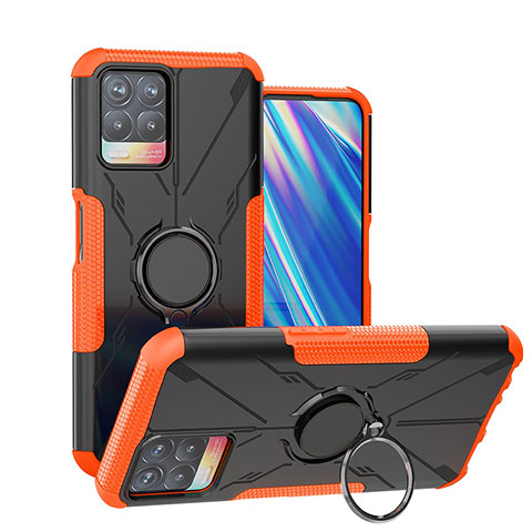 Coque Contour Silicone et Plastique Housse Etui Mat avec Magnetique Support Bague Anneau JX1 pour Realme 8i Orange