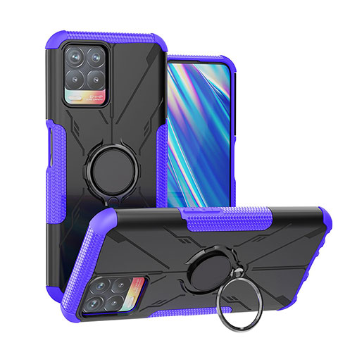 Coque Contour Silicone et Plastique Housse Etui Mat avec Magnetique Support Bague Anneau JX1 pour Realme 8i Violet