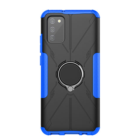 Coque Contour Silicone et Plastique Housse Etui Mat avec Magnetique Support Bague Anneau JX1 pour Samsung Galaxy A02s Bleu