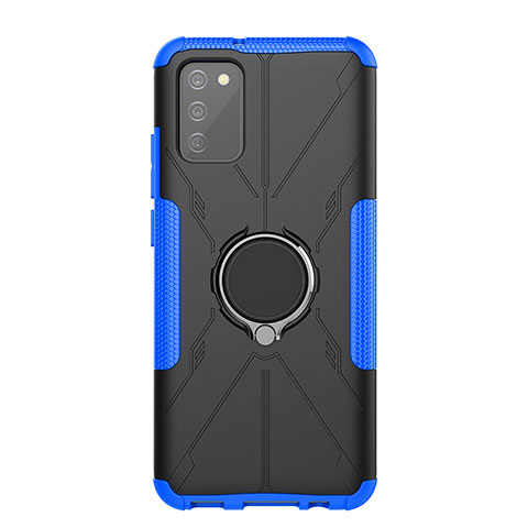 Coque Contour Silicone et Plastique Housse Etui Mat avec Magnetique Support Bague Anneau JX1 pour Samsung Galaxy A03s Bleu