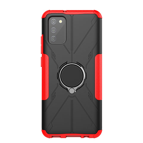 Coque Contour Silicone et Plastique Housse Etui Mat avec Magnetique Support Bague Anneau JX1 pour Samsung Galaxy A03s Rouge