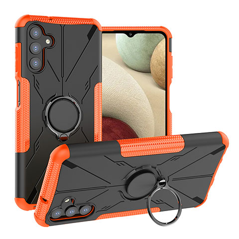 Coque Contour Silicone et Plastique Housse Etui Mat avec Magnetique Support Bague Anneau JX1 pour Samsung Galaxy A04s Orange