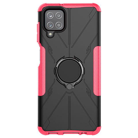 Coque Contour Silicone et Plastique Housse Etui Mat avec Magnetique Support Bague Anneau JX1 pour Samsung Galaxy A12 Nacho Rose Rouge