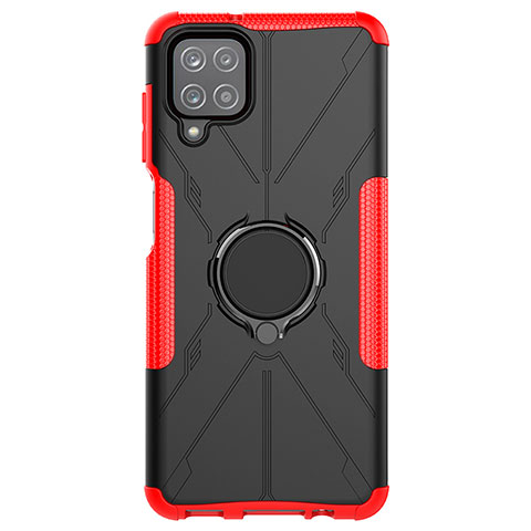 Coque Contour Silicone et Plastique Housse Etui Mat avec Magnetique Support Bague Anneau JX1 pour Samsung Galaxy A12 Nacho Rouge