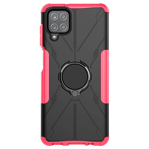 Coque Contour Silicone et Plastique Housse Etui Mat avec Magnetique Support Bague Anneau JX1 pour Samsung Galaxy A12 Rose Rouge