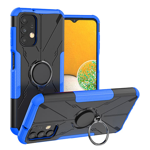 Coque Contour Silicone et Plastique Housse Etui Mat avec Magnetique Support Bague Anneau JX1 pour Samsung Galaxy A13 4G Bleu