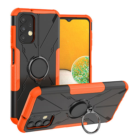 Coque Contour Silicone et Plastique Housse Etui Mat avec Magnetique Support Bague Anneau JX1 pour Samsung Galaxy A13 4G Orange