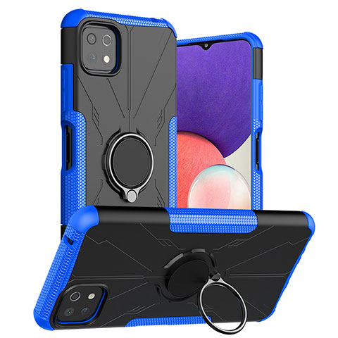 Coque Contour Silicone et Plastique Housse Etui Mat avec Magnetique Support Bague Anneau JX1 pour Samsung Galaxy A22 5G Bleu