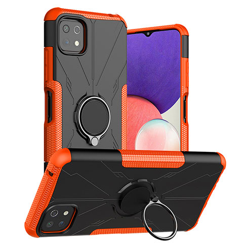 Coque Contour Silicone et Plastique Housse Etui Mat avec Magnetique Support Bague Anneau JX1 pour Samsung Galaxy A22s 5G Orange