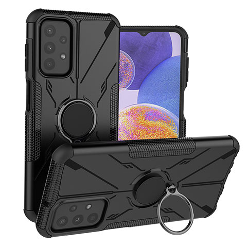 Coque Contour Silicone et Plastique Housse Etui Mat avec Magnetique Support Bague Anneau JX1 pour Samsung Galaxy A23 4G Noir