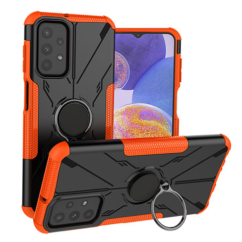 Coque Contour Silicone et Plastique Housse Etui Mat avec Magnetique Support Bague Anneau JX1 pour Samsung Galaxy A23 4G Orange