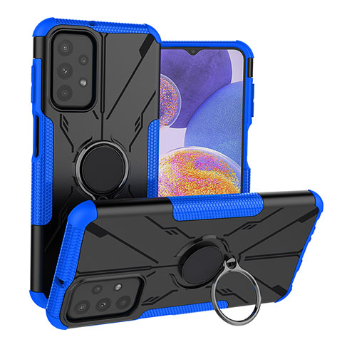 Coque Contour Silicone et Plastique Housse Etui Mat avec Magnetique Support Bague Anneau JX1 pour Samsung Galaxy A23 5G Bleu